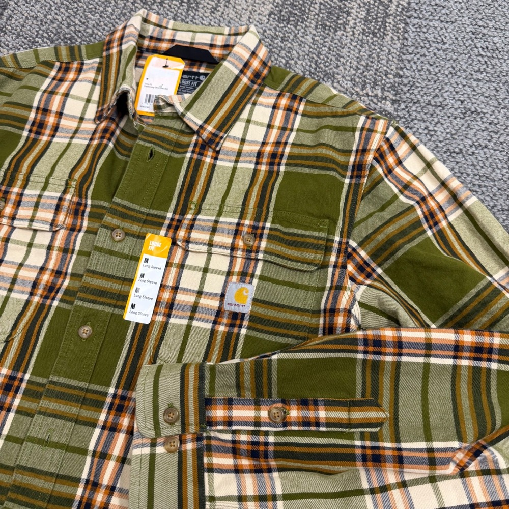 Carhartt Loose Fit Flannel heavyweight Shirt Mens Med Green Plaid Long Sleeve
